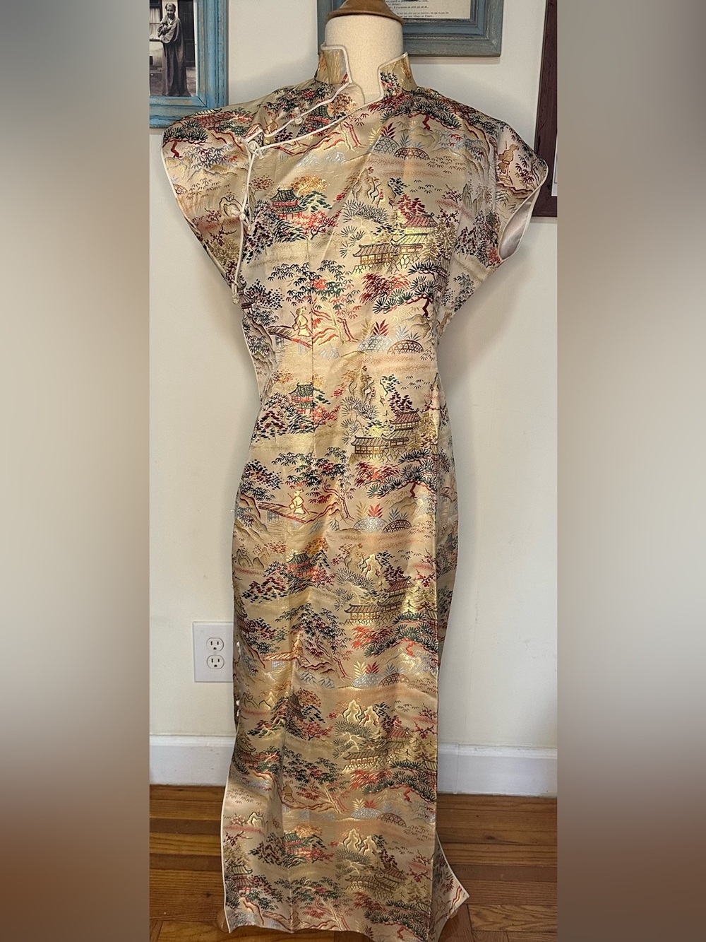 New Look Gold Print Midi Vintage Cheongsam Dress